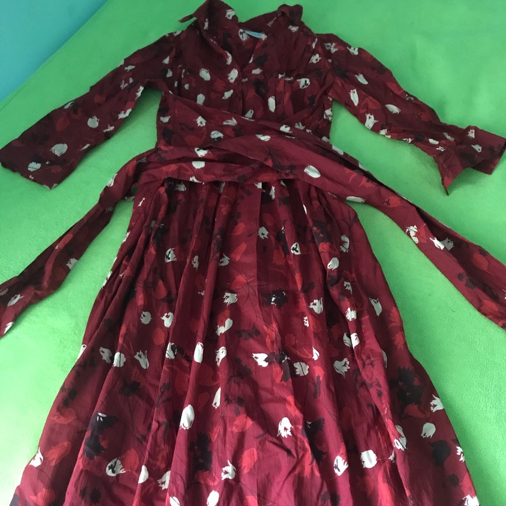 Deep red print shirt dress